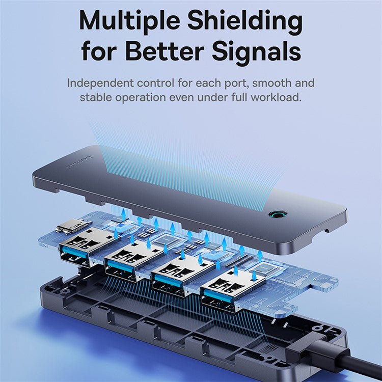 BASEUS UltraJoy Series BS-OH080 15cm 4-Port USB3.0 HUB Lite Portable Docking Station with Type-C 5V, Dark Grey