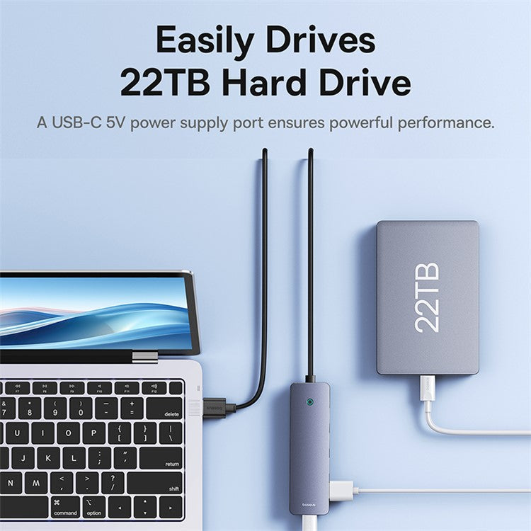 BASEUS UltraJoy Series BS-OH080 100cm Mini Docking Station 4-Port USB3.0 HUB Lite with Type-C 5V, Dark Grey