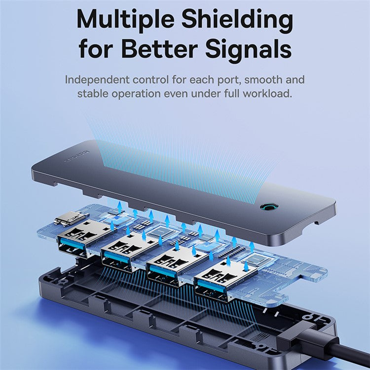BASEUS UltraJoy Series BS-OH080 100cm Mini Docking Station 4-Port USB3.0 HUB Lite with Type-C 5V, Dark Grey