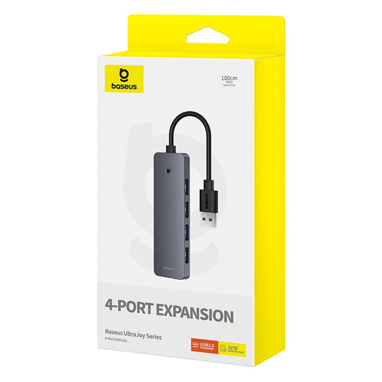 BASEUS UltraJoy Series BS-OH080 100cm Mini Docking Station 4-Port USB3.0 HUB Lite with Type-C 5V, Dark Grey