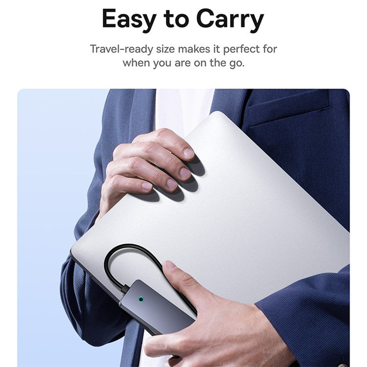 BASEUS UltraJoy Series BS-OH080 150cm 4-Port USB3.0 HUB Lite with Type-C 5V, USB Docking Station, Dark Grey