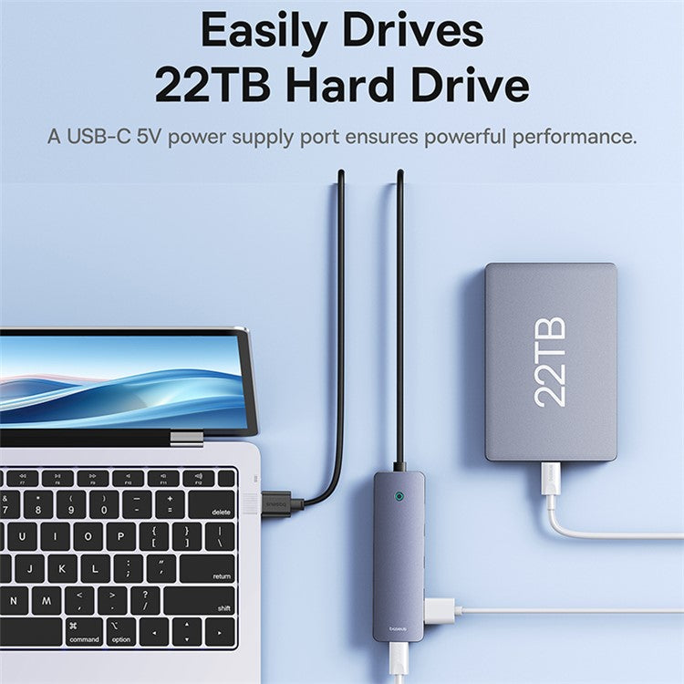 BASEUS UltraJoy Series BS-OH080 150cm 4-Port USB3.0 HUB Lite with Type-C 5V, USB Docking Station, Dark Grey