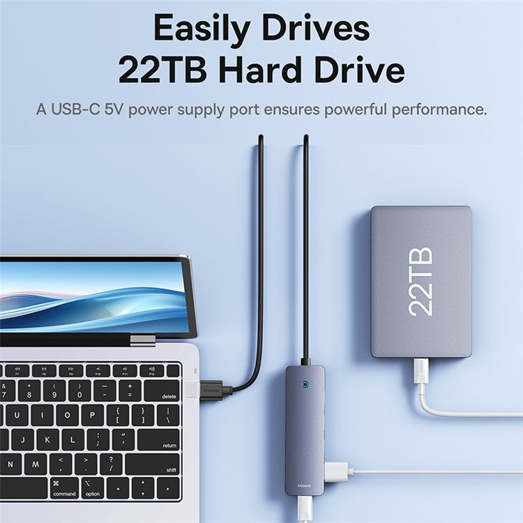 BASEUS UltraJoy Series BS-OH080 200cm 4-Port USB3.0 HUB Lite Adapter Docking Station with Type-C 5V, Dark Grey