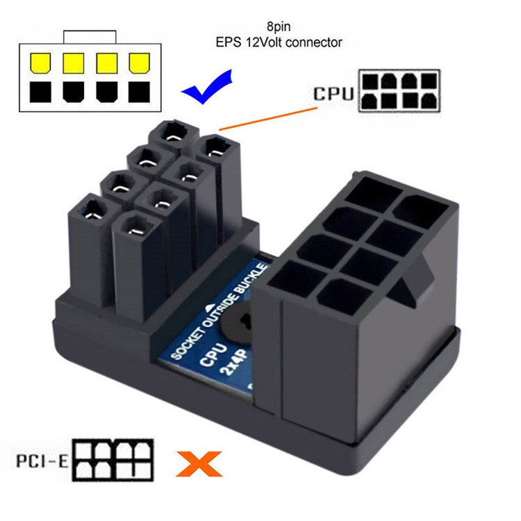 PW-053 2Pcs / Set ATX 8P EPS Male to Female 360 Degree Up+Down Angled Power Adapter for CPU 12V