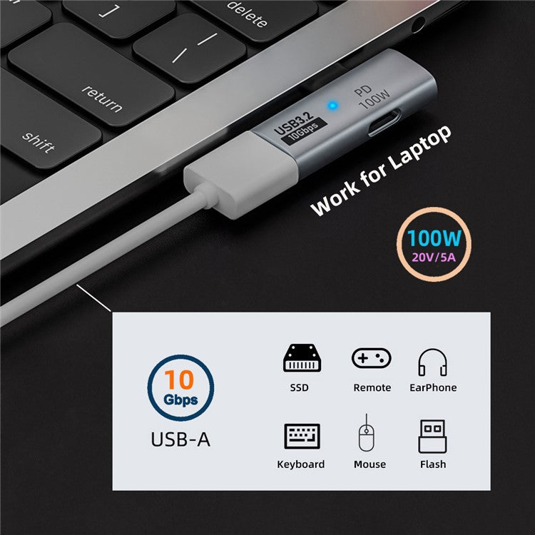 UC-035-PD 10Gbps Type-C to USB 3.0 Female OTG 100W PD Power Adapter for Laptop Tablet Phone