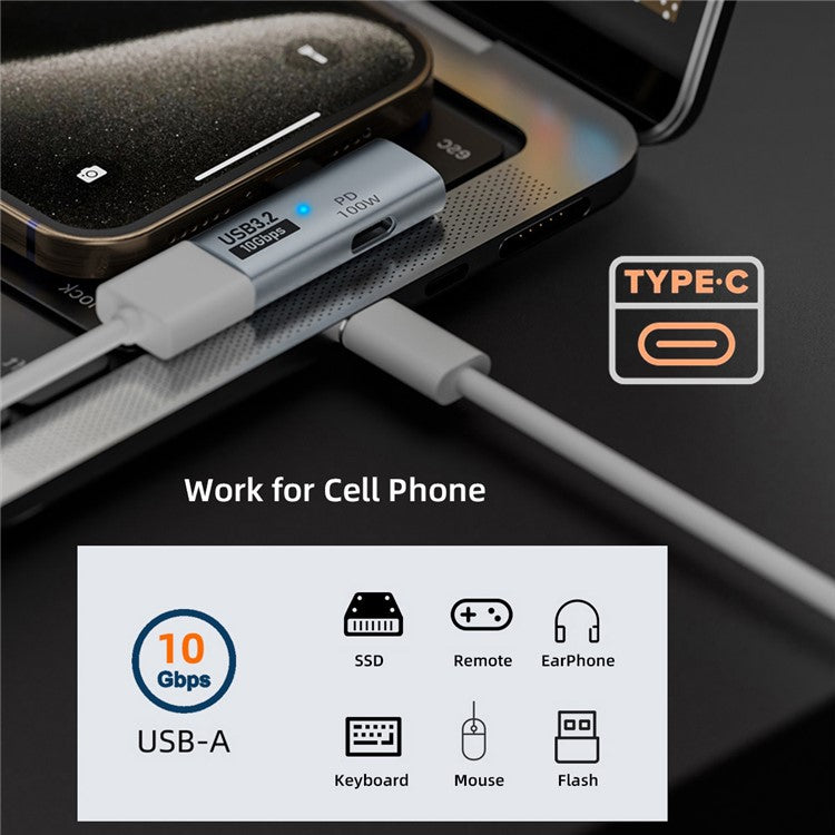UC-035-PD 10Gbps Type-C to USB 3.0 Female OTG 100W PD Power Adapter for Laptop Tablet Phone