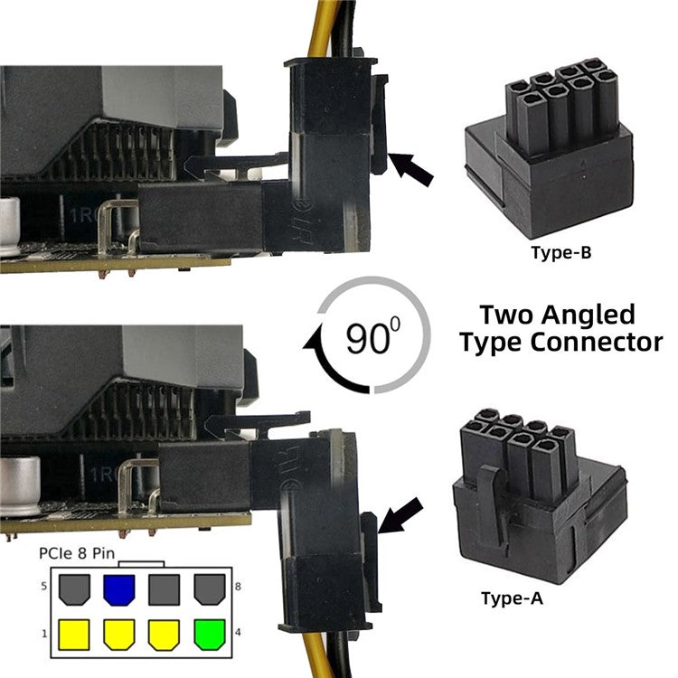 PW-027 2Pcs / Set ATX 8P Male to Female 90 Degree Up+Down Angled Power Header Adapter for GPU Graphics Card