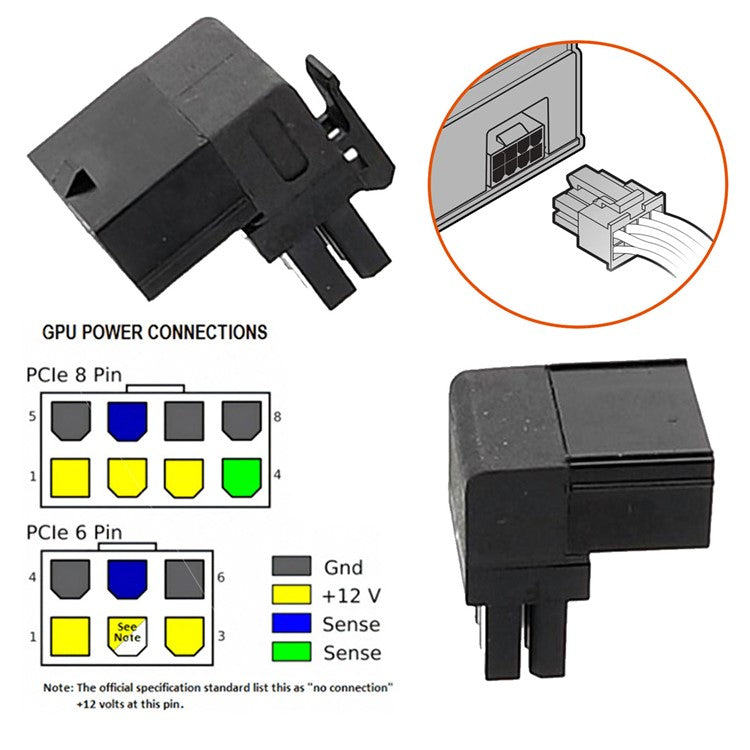 PW-027 2Pcs / Set ATX 8P Male to Female 90 Degree Up+Down Angled Power Header Adapter for GPU Graphics Card