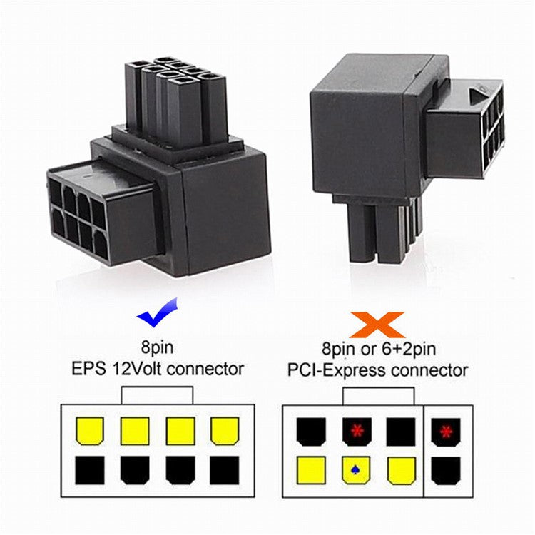 PW-054 2Pcs / Set ATX 8P EPS Male to Female 90 Degree Up+Down Angled Power Adapter for CPU 12V