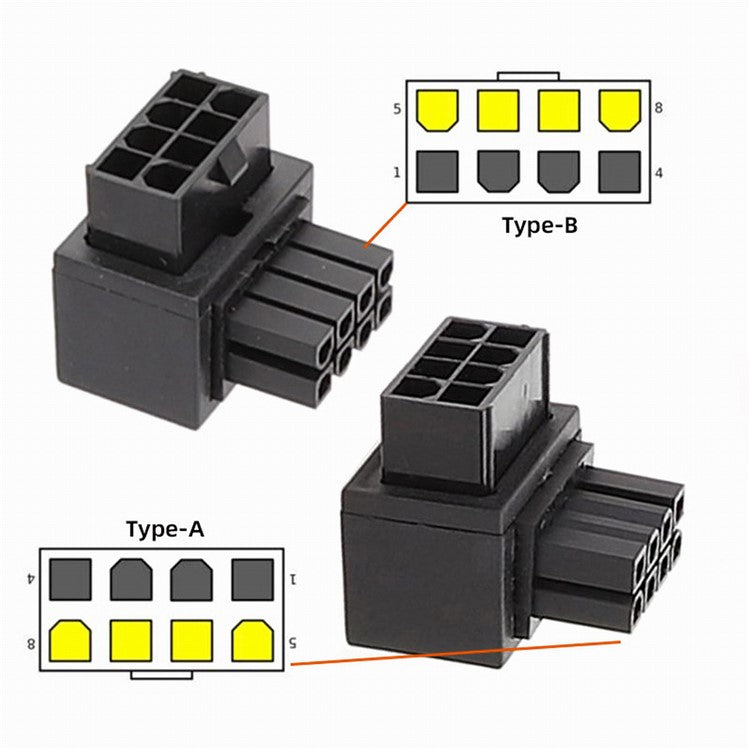 PW-054 2Pcs / Set ATX 8P EPS Male to Female 90 Degree Up+Down Angled Power Adapter for CPU 12V