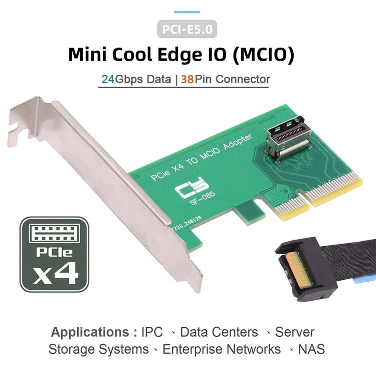 SF-085 PCI-Express 5.0 4.0 4X to MCIO Mini Cool Edge IO Female Host Adapter for PCIe Nvme U.2 SSD
