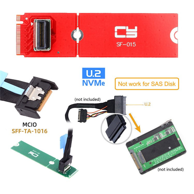 SF-015 PCI-E 5.0 4.0 M.2 M-key to MCIO Mini Cool Edge IO Female Host Adapter for PCIe Nvme SSD 2280