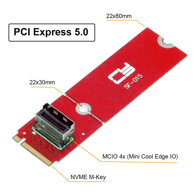 SF-015 PCI-E 5.0 4.0 M.2 M-key to MCIO Mini Cool Edge IO Female Host Adapter for PCIe Nvme SSD 2280
