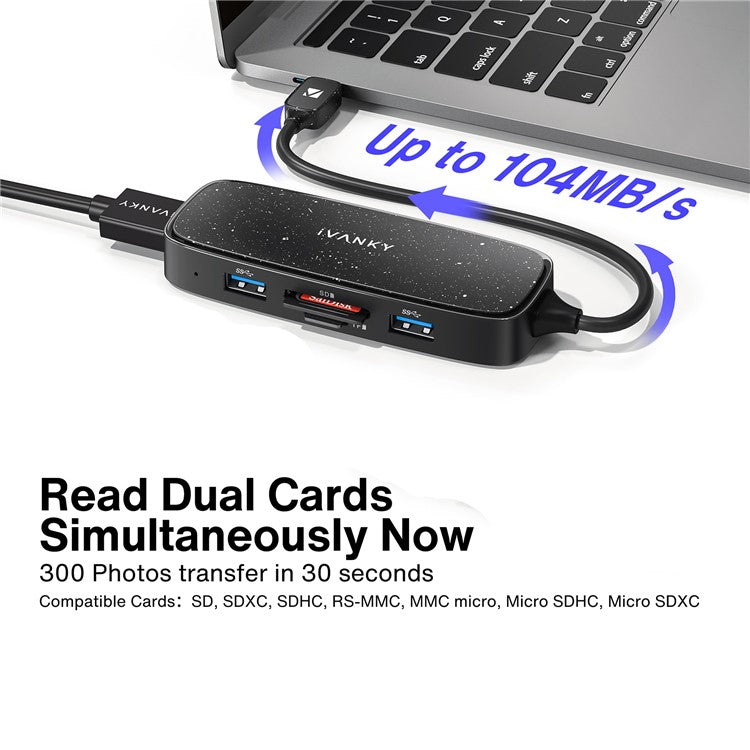 IVANKY VCA03 Type-C Hub Adapter to PD+3xUSB 3.0+HD 4K Output+2 Card Reader Slots