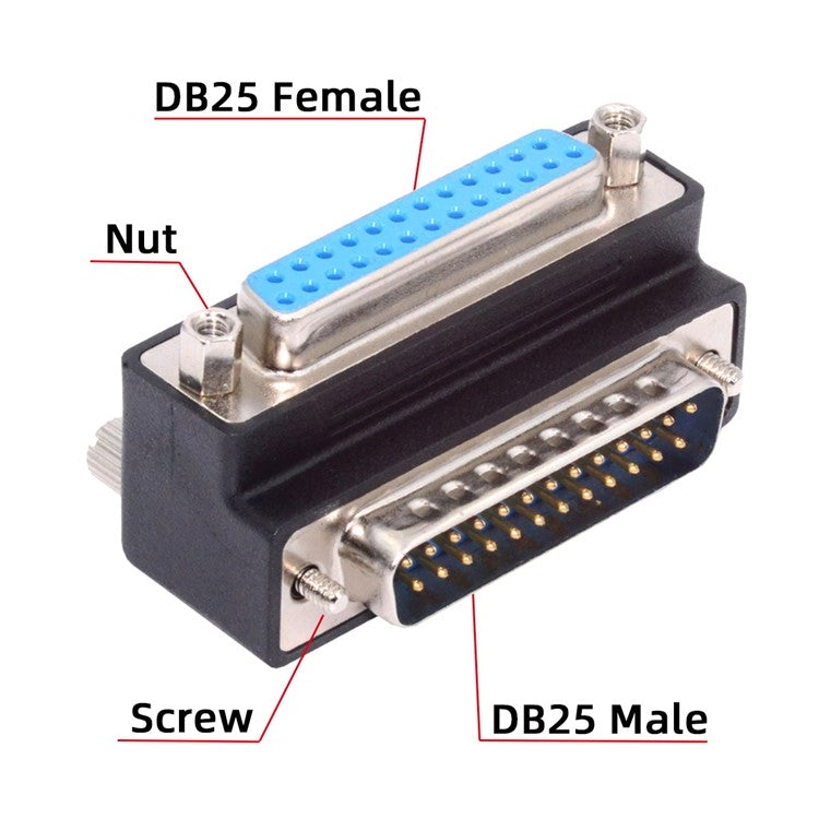 DB-008-UP DB-25PIN Up 90-Degree Angled DSUB Parallel LPT AES / EBU 25-Pin Male Screw to Female Nut Adapter