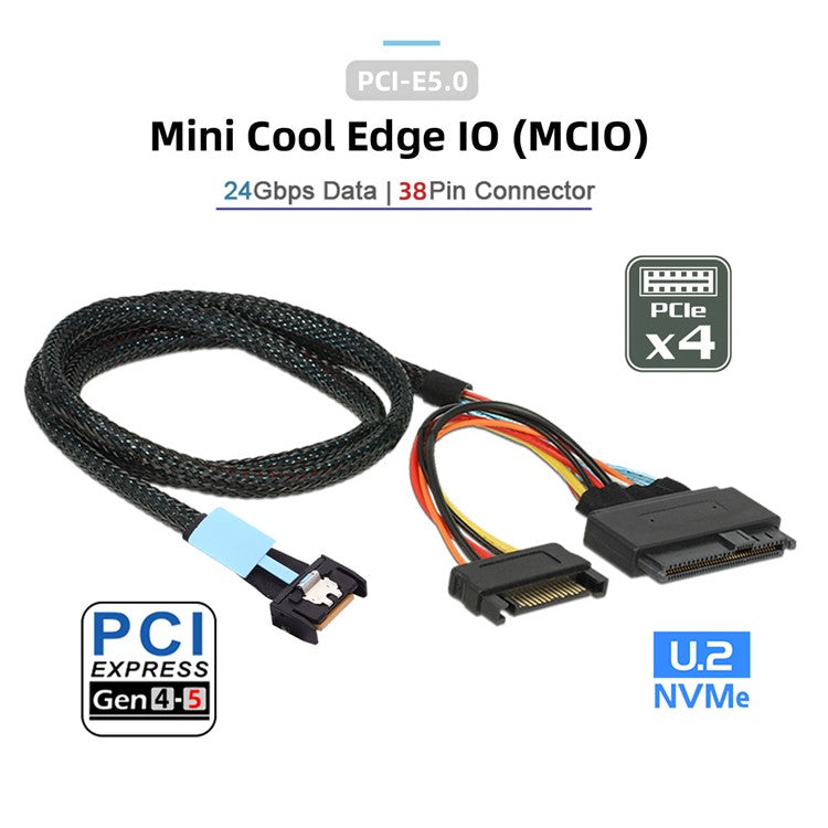 SF-081 MCIO 4x Mini Cool Edge IO to U.2 SFF-8639 NVME PCIe PCI-Express Cable for Mainboard SSD