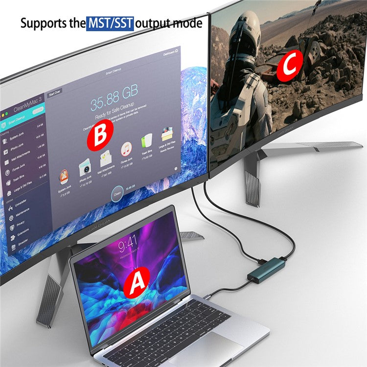 ONTEN UC126 5-in-1 Type-C to Dual HDMI+2xUSB2.0+PD3.0 USB Hub Docking Station