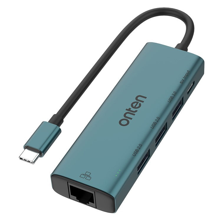 ONTEN UC121 5-in-1 USB Hub Type-C to USB3.0 + 2xUSB2.0 + Type-C Input + RJ45 100Mbps Network Adapter