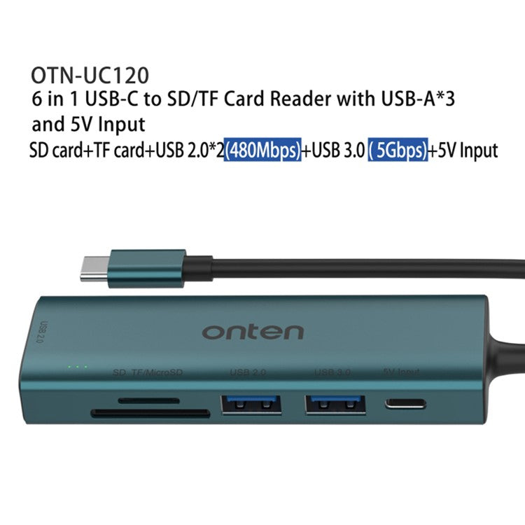 ONTEN UC120 6-in-1 USB-C to USB3.0 + 2xUSB2.0 + Type-C Input + SD / TF Card Slots Adapter USB Hub