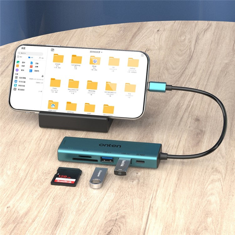 ONTEN UC120 6-in-1 USB-C to USB3.0 + 2xUSB2.0 + Type-C Input + SD / TF Card Slots Adapter USB Hub