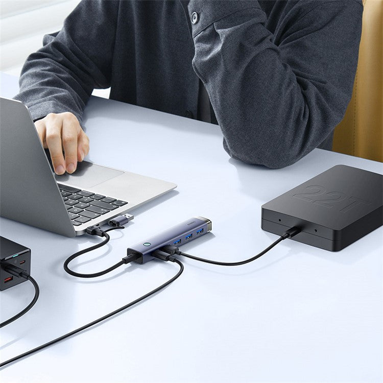 BASEUS UltraJoy Series BS-OH184 USB Hub USB-A / Type-C to 4xUSB 3.0 + Type-C Adapter - Grey