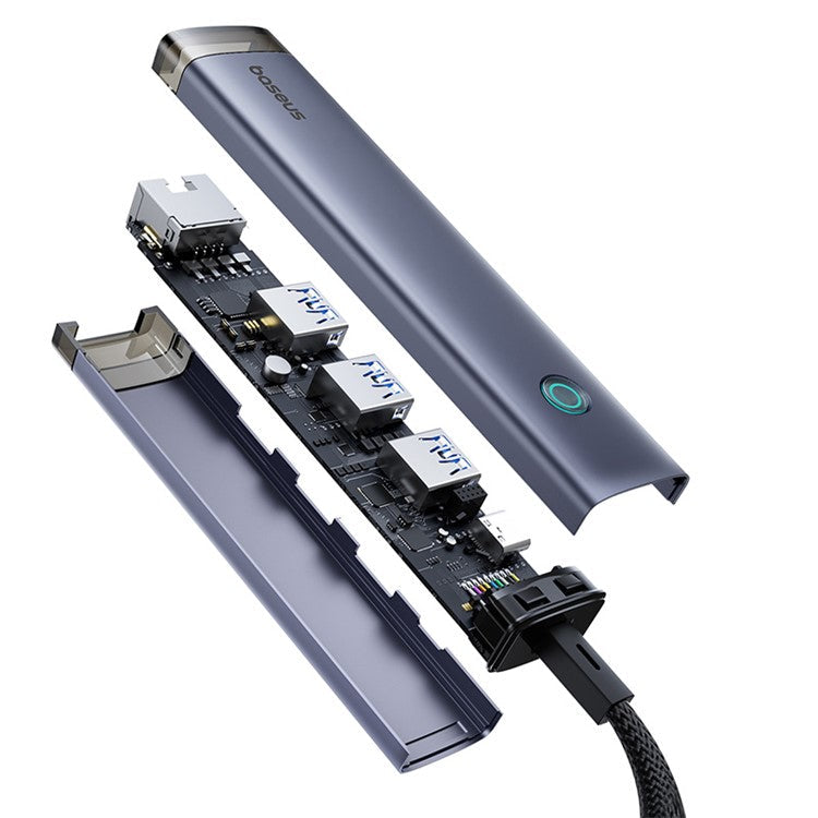BASEUS UltraJoy Series BS-OH185 USB Hub USB-A / Type-C to 3xUSB 3.0 + RJ45 + Type-C Adapter - Grey