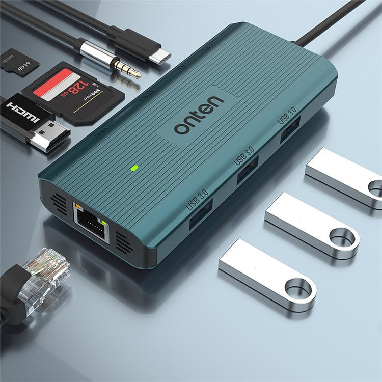 ONTEN UC961 9-in-1 Type-C to USB3.0*3+HD+SD+TF+Jack+PD 3.0+RJ45 USB Hub Docking Station