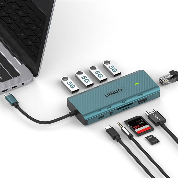 ONTEN UC962 10-in-1 Type-C to USB3.0*4+HD+SD+TF+Jack+PD 3.0+RJ45 USB Hub Docking Station