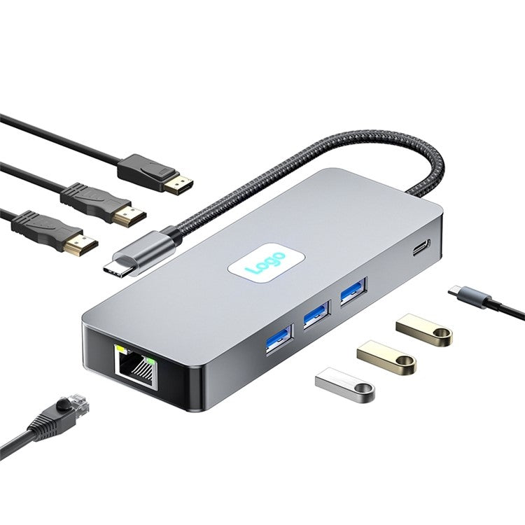BYL-2401 8-In-1 USB-C to DisplayPort HD 4K Docking Station Adapter PD 100W Ethernet Connector