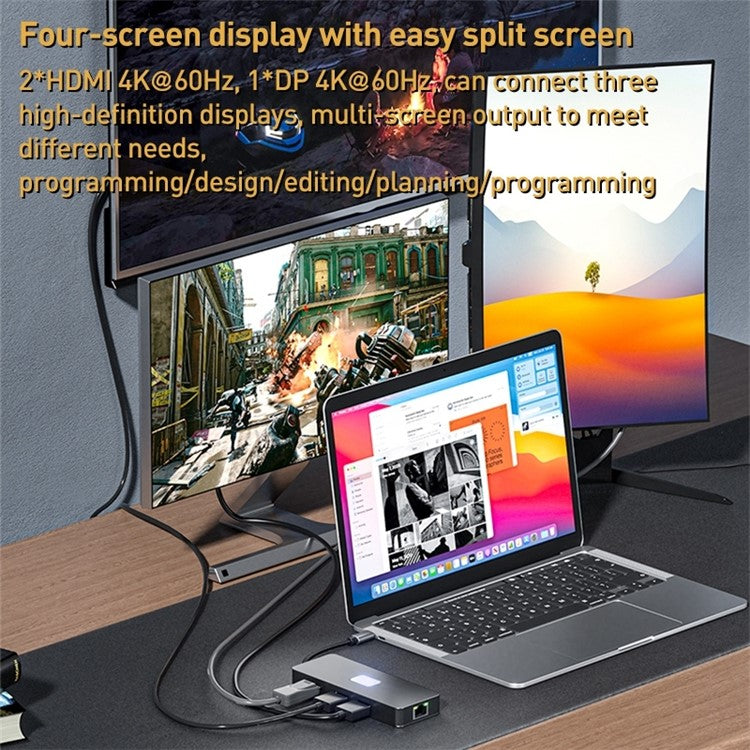 BYL-2401 8-In-1 USB-C to DisplayPort HD 4K Docking Station Adapter PD 100W Ethernet Connector