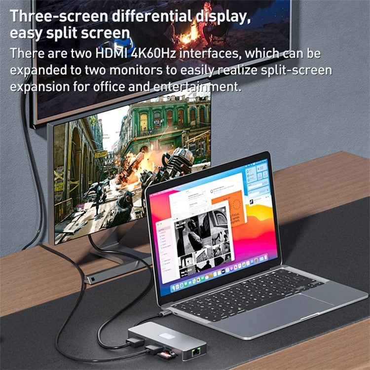 BYL-2315 10-in-1 Type-C Hub to PD 100W Charging RJ45 USB 3.0 USB-C HD 4K Video Output Card Reader