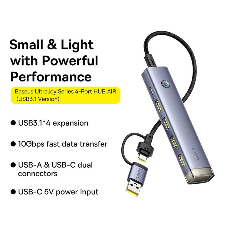 BASEUS HUB AIR 4-In-1 USB+Type-C Adapter Hub to 4xUSB 3.1+Type-C 5V Power Supply