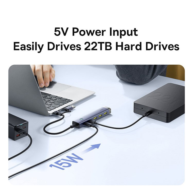 BASEUS HUB AIR 4-In-1 USB+Type-C Adapter Hub to 4xUSB 3.1+Type-C 5V Power Supply