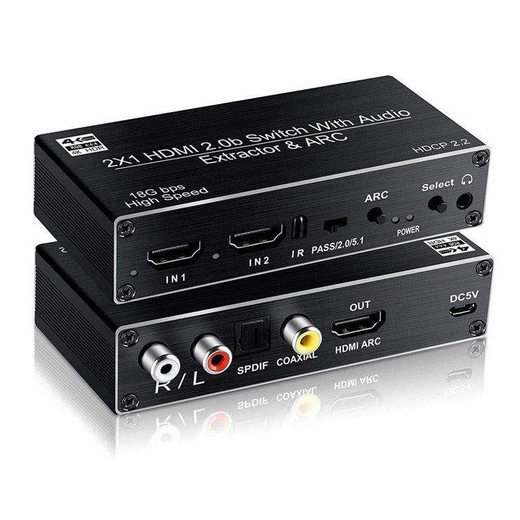 OZV2 HDMI Splitter 2 In 1 Out 4K 60HZ ARC HDCP2.2 HDMI 2.0 Converter Audio Extractor - EU Plug