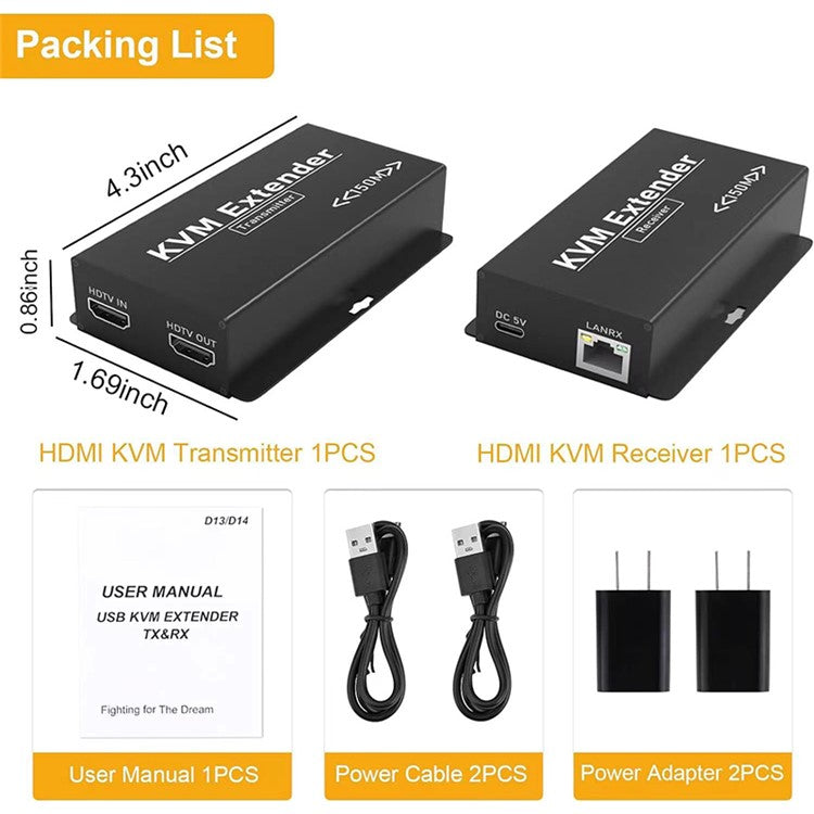 OZD13D14 150m Ethernet Cable HD KVM Extender (1 Transmitter+1 Receiver) - US Plug