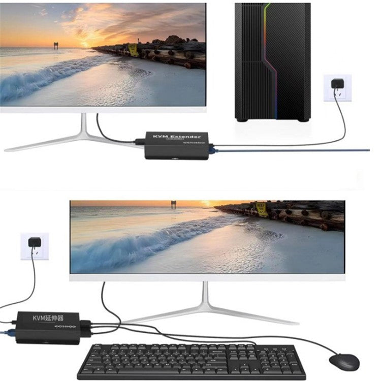 OZD13D14 150m Ethernet Cable HD KVM Extender (1 Transmitter+1 Receiver) - EU Plug