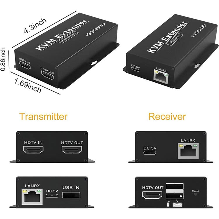 OZD13D14 150m Ethernet Cable HD KVM Extender (1 Transmitter+1 Receiver) - EU Plug