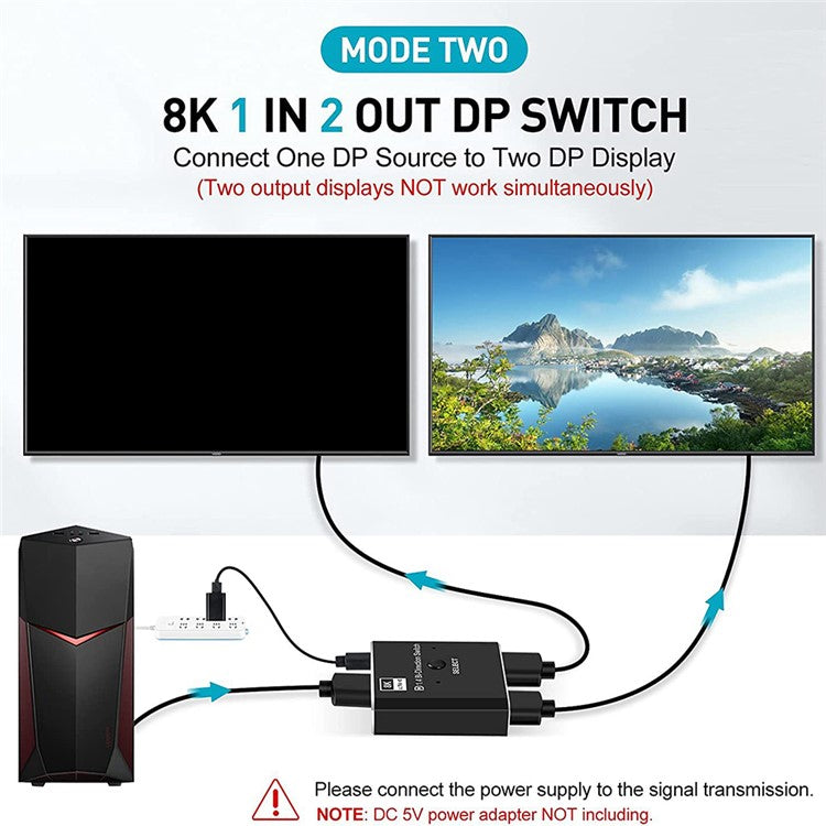 OZQD DP 1.4 Switcher Bi-directional 8K / 60Hz DisplayPort Switch Adapter Support IR Remote Control