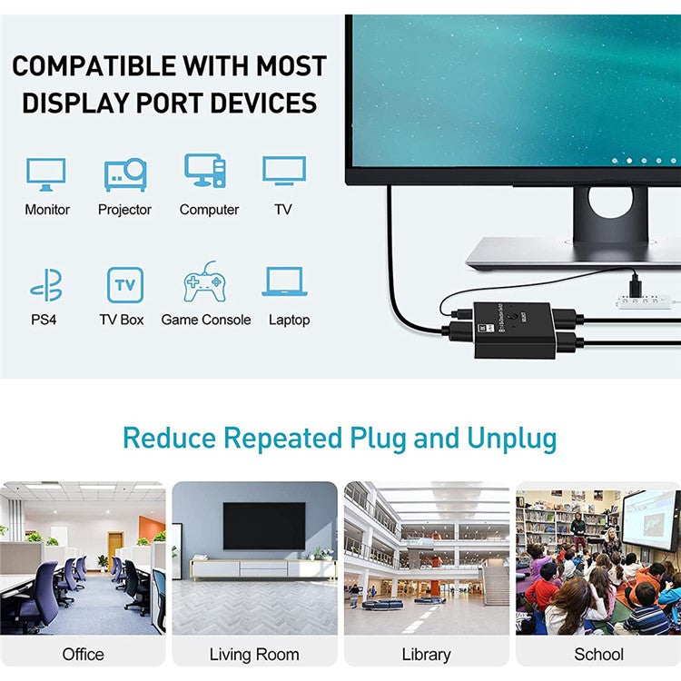 OZQD DP 1.4 Switcher Bi-directional 8K / 60Hz DisplayPort Switch Adapter Support IR Remote Control