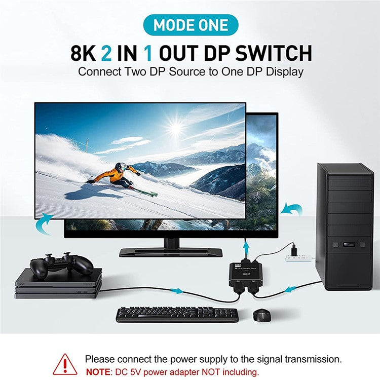 OZQD DP 1.4 Switcher Bi-directional 8K / 60Hz DisplayPort Switch Adapter Support IR Remote Control