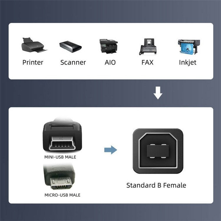 U2-010-MM 2Pcs USB 2.0 B Type Female to Mini USB & Micro Male Extension Adapter for Printer Phone Disk