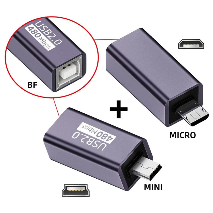 U2-010-MM 2Pcs USB 2.0 B Type Female to Mini USB & Micro Male Extension Adapter for Printer Phone Disk