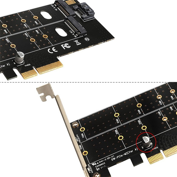 TXB044 110mm M Key + B Key Double Adapter Card Pcie to M.2 Nvme SSD NGFF Adapter Card