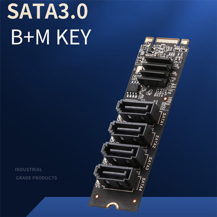 TXB184 Key-M Key-B M.2 NVME Adapter Card PCI-E 3.0 to 4-port SATA3.0 Expansion Card