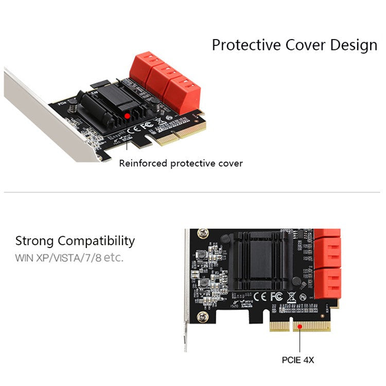TXB113 PCIE to 6-port SATA3.0 6Gbps Expansion Adapter Card for MAC / Windows / Synology / Linux