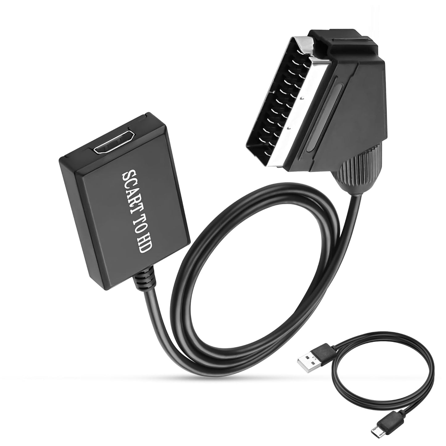 SCART to HDMI Converter Cable with 720P/1080P Upscaling, Analog SCART to Digital HDMI Adapter, Audio & Video Converter for CRT TV, VHS, DVD Players and Retro Gaming Consoles (0.7m)