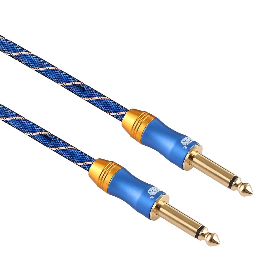 EMK 6.35mm Male to Male 3 Section Gold-plated Plug Grid Nylon Braided Audio Cable for Speaker Amplifier Mixer, Length: 1.5m (Blue)