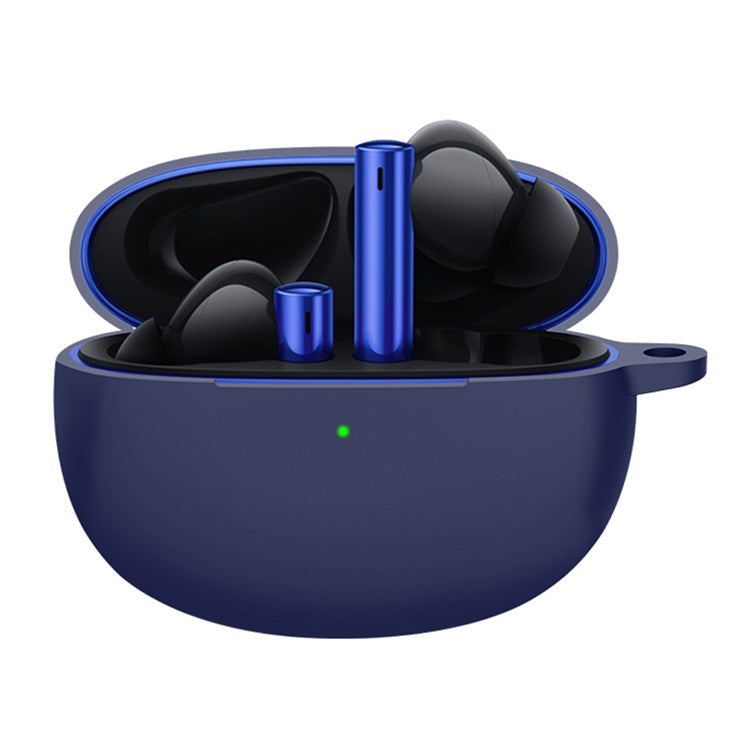 For Realme Buds Air 3 Bluetooth Earphone Charging Case Drop-proof Shell Soft Silicone Cover with Hanging Buckle - Blue