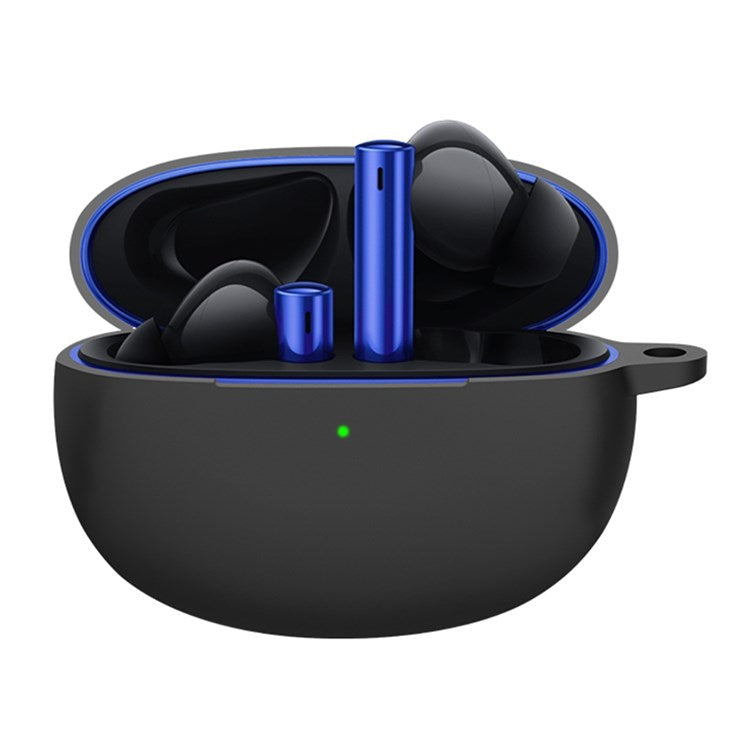 For Realme Buds Air 3 Bluetooth Earphone Charging Case Drop-proof Shell Soft Silicone Cover with Hanging Buckle - Black
