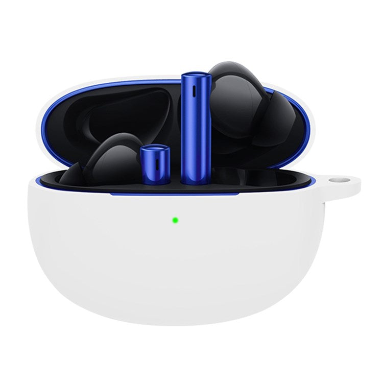 For Realme Buds Air 3 Bluetooth Earphone Charging Case Drop-proof Shell Soft Silicone Cover with Hanging Buckle - White
